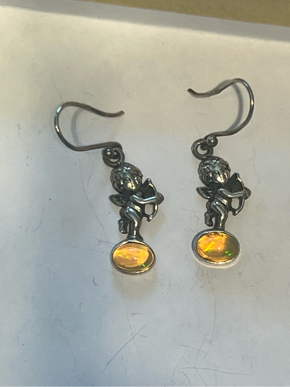 Cherub Drop Earrings with Yellow Opal